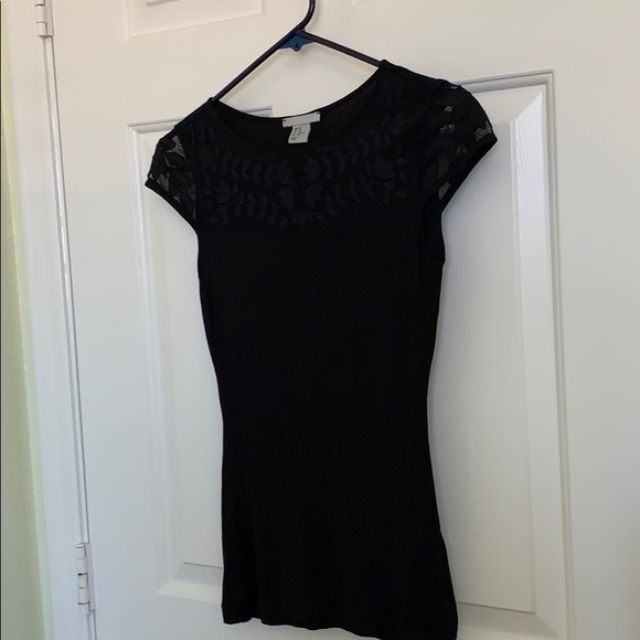 H&M Black T-Shirt Top XS Mesh Embroidery - Picture 8 of 12
